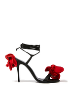 Double Red Flower 105 Satin Sandals