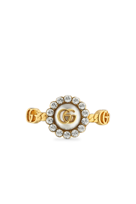 Double G Flower Ring, Metal with Yellow Gold-toned Finish & Resin, Crystals