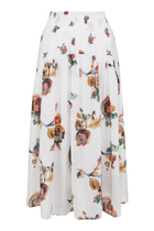 Ikat Floral Smocked Tiered Midi Skirt