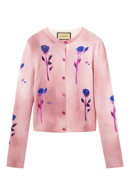 Floral Print Fine Wool Cardigan