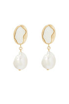Sybil Drop Earrings, 18k Gold-Plated Brass & Mother of Pearl