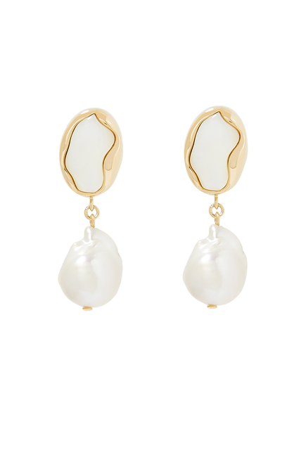 Sybil Drop Earrings, 18k Gold-Plated Brass & Mother of Pearl