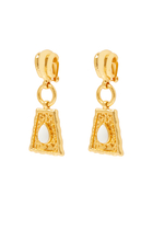 Mayan Earrings, 24k Yellow Gold-Plated Brass & White Stones