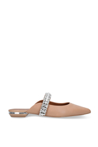 Princely Embellished-Strap Leather Mules