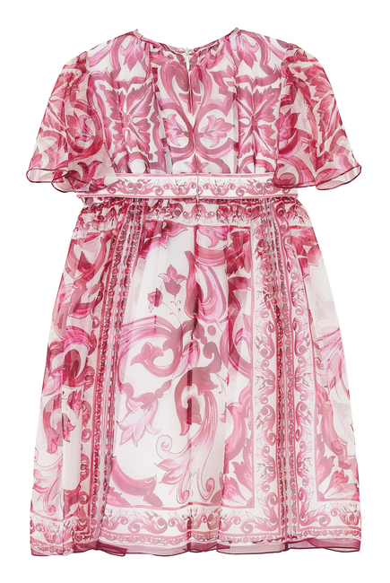 Kids Majolica Print Silk Chiffon Dress