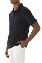 Terry Short-Sleeve Johnny Collar Polo Shirt