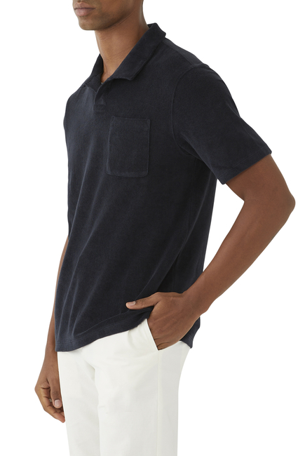 Terry Short-Sleeve Johnny Collar Polo Shirt