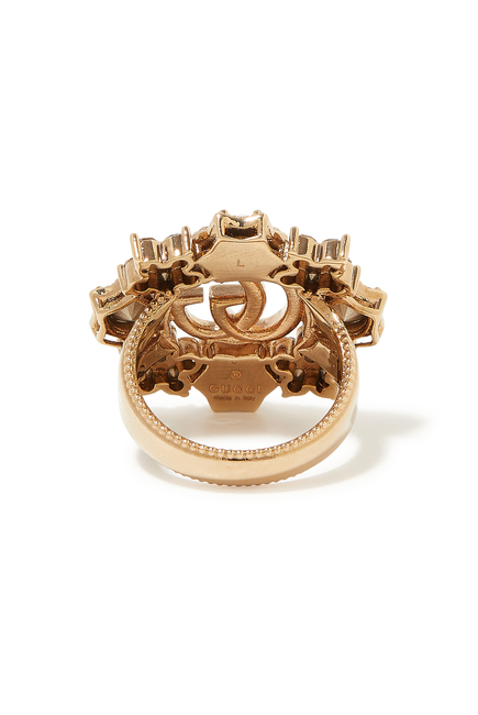 Double G Crystal Flower Ring, Gold-Plated Metal & Crystals