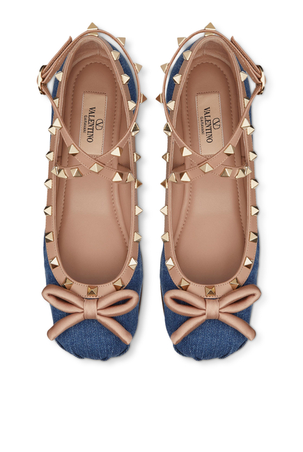 Rockstud Denim Ballerina Flats