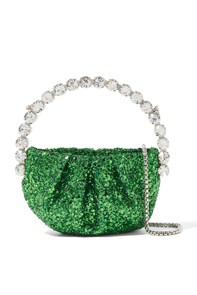 L'ALINGI Meleni Crystal Embellished Resin Hobo Bag in Green