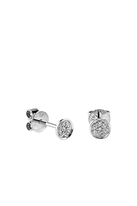 Kids Disc Earrings, 14k White Gold & Diamonds