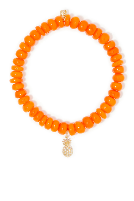 Pineapple on Opal Beaded Bracelet, 14k Yellow Gold & Diamonds, Opal Beads
