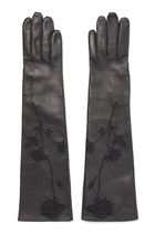 Floral Embroidered Leather Gloves