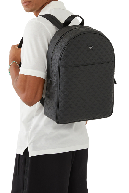 All-Over Eagle Embossed Leather Backpack