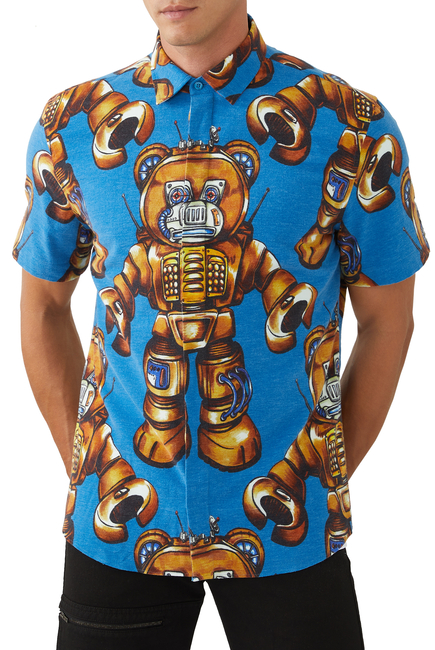 Teddy Robot Short Sleeve Flannel Shirt