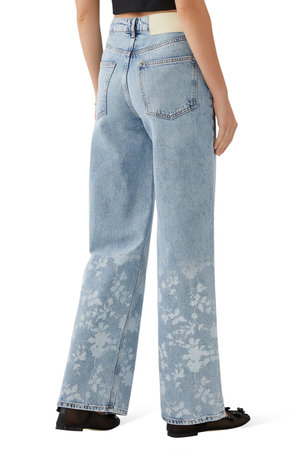 Flower Print Denim Trousers