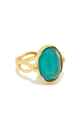 Cabochon Oval Ring, 24k Gold-Plated Brass & Quartz