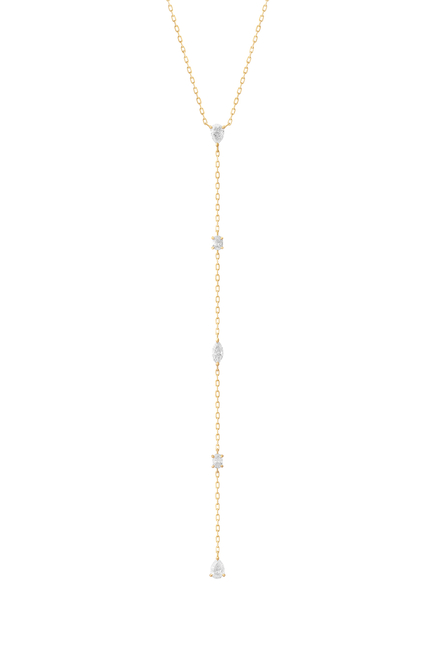 Solitaire 5 Drop Necklace, 18k Yellow Gold with Diamonds