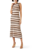 Sleeveless Midi Dress in Striped Wool and Viscose