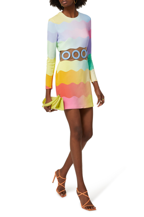 Rainbow Wave RIng-Cutout Mini Dress