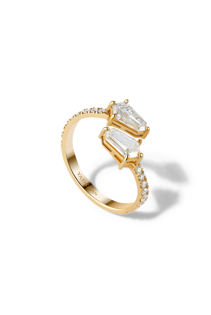 Double Lotus Solitaire Ring, 18k Yellow Gold & Diamonds