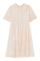 Kids Sequined Dress with Branded Buttons