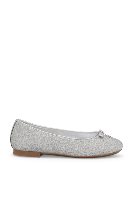 Kids Logo Glittery Fabric Ballet Flats with Bow