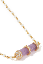Chakra Medium Horizontal Necklace, 18k Yellow Gold with Diamonds & Amethyst