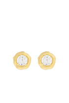 Asterales Molten Bezel Stud Earrings, 14k Gold-Plated Brass, Surgical Steel Post & Cubic Zirconia