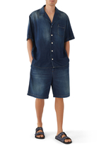 Short-Sleeved Denim Chambray Bowling Shirt