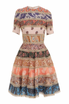 Devi Spliced Paisley-Print Linen Mini Dress