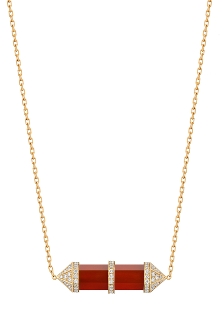 Chakra Necklace, 18k Yellow Gold, Red Carnelian & Diamonds