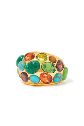 Alicia Ring, 24k Yellow Gold-Plated Brass, Turquoise & Quartz