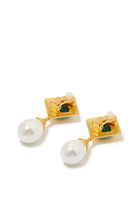Abby Pacifique Earrings, 24k Gold Micron Plated Brass & Pearl Drop