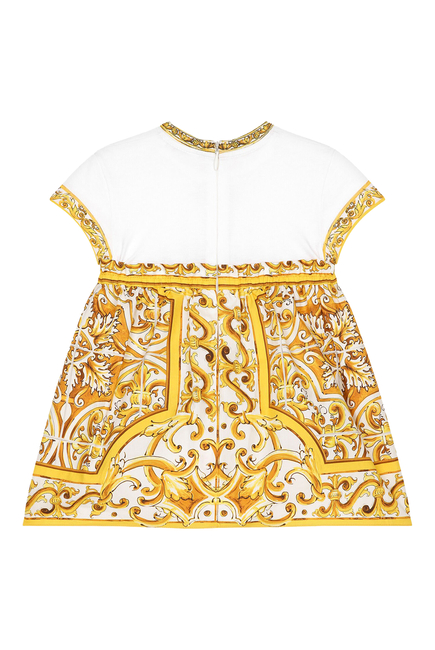 Kids Yellow Majolica Print Poplin & Jersey Dress