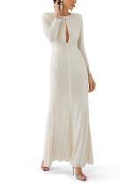 Cream Rhinestone Keyhole Maxi Dress