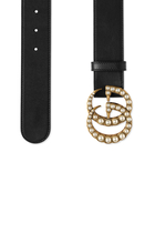 Pearl-Embellished Double G Leather Belt
