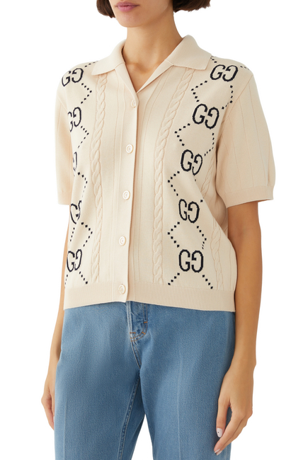 GG Cotton Knit Short Sleeves Cardigan