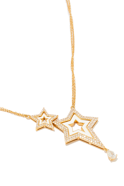 Full Diamond Double Star Necklace, 18k Yellow Gold & Diamonds