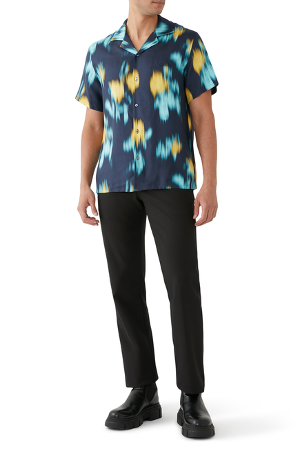 Blurred Floral Print Bowling Shirt