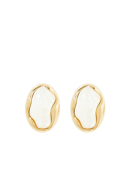Sybil Stud Earrings, 18k Gold-Plated Brass & Mother of Pearl