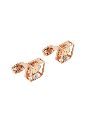 Square Gear Cufflinks In Rose Gold Plated Stainless Steel