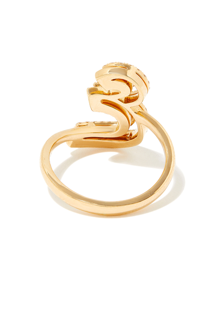 18K YG Silhouette Pink Enamel and Diamond Ring - Arabic Letter 3A:Yellow Gold:52