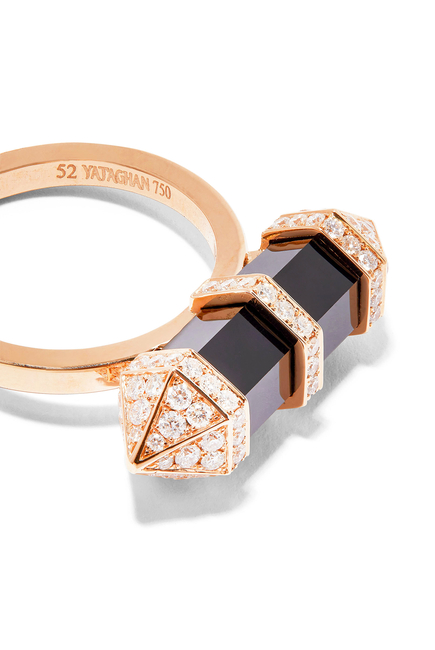 Medium Horizontal Chakra Ring, 18k Rose Gold with Diamonds & Black Onyx