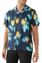 Blurred Floral Print Bowling Shirt