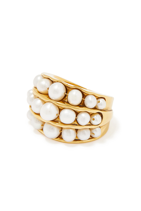 Graine De Gemmes Ring, 24K Gold-Plated & Pearls