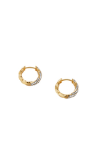 Cable Edge Huggie Hoop Earrings, Recycled 18K Yellow Gold & Diamond