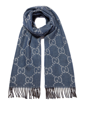 GG Jacquard Knit Scarf With Tassels