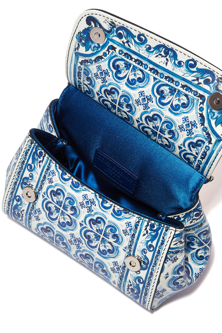 Dolce & Gabbana Mini Sicily Majolica-Print Leather Cross-Body Bag in Blue