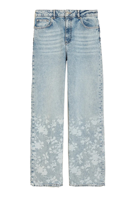 Flower Print Denim Trousers